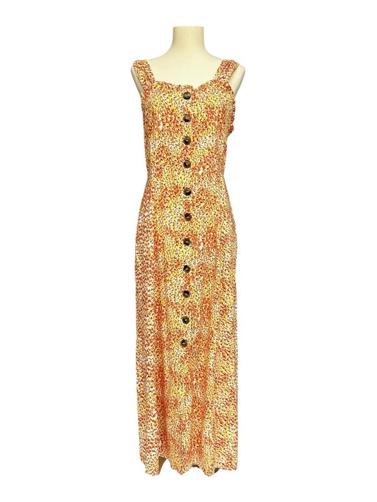 Japna Dresses & Skirts - Japna Yellow Orange Floral Maxi Dress Button Front Smocked Back Size L